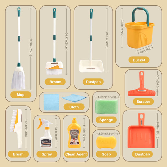 Jenilily detachable toy mop supports pretend cleaning and coordination