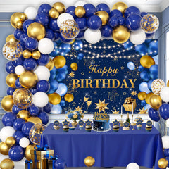 Jenlion blue-gold birthday banner, a stylish backdrop for memorable photo moments.