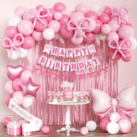 Jenlion pink bow birthday banner creates a cohesive party look for photos