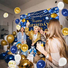 Jenlion sophisticated blue and gold color scheme elevates indoor parties.