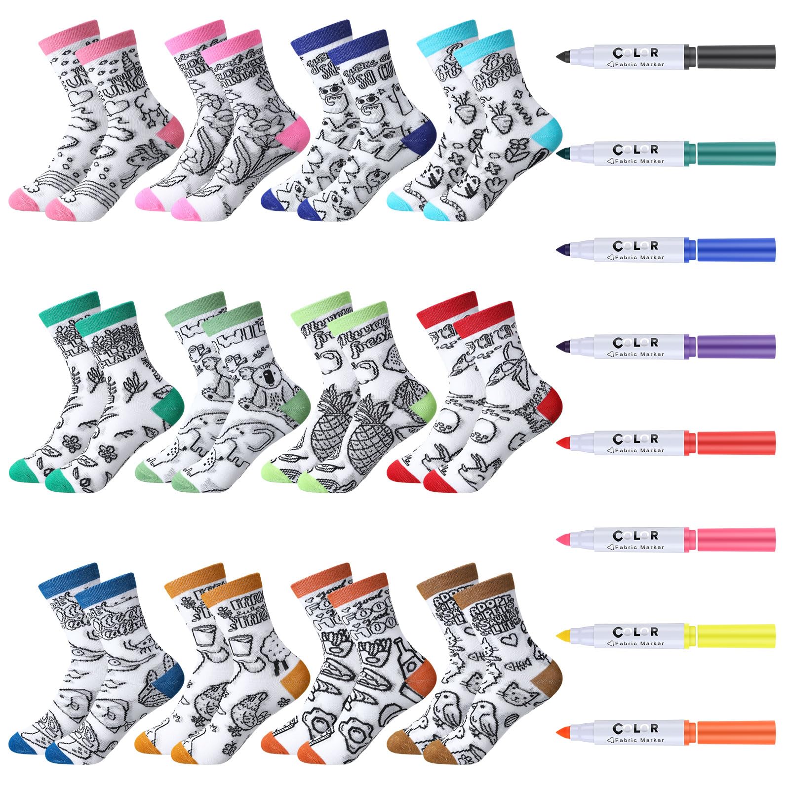 JenPen Christmas doodle socks show 12 colorful pairs for creative, screen-free play