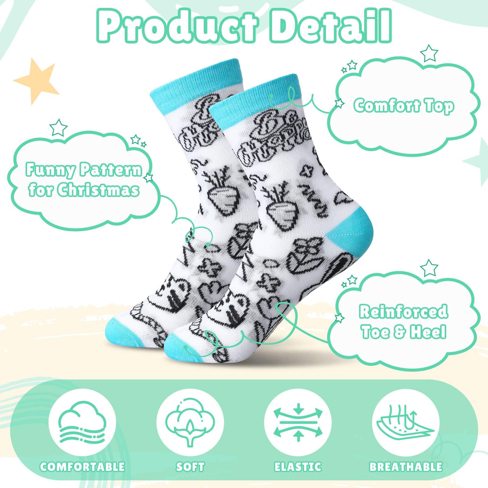 JenPen doodle socks close-up with flowers and animals for imaginative drawing