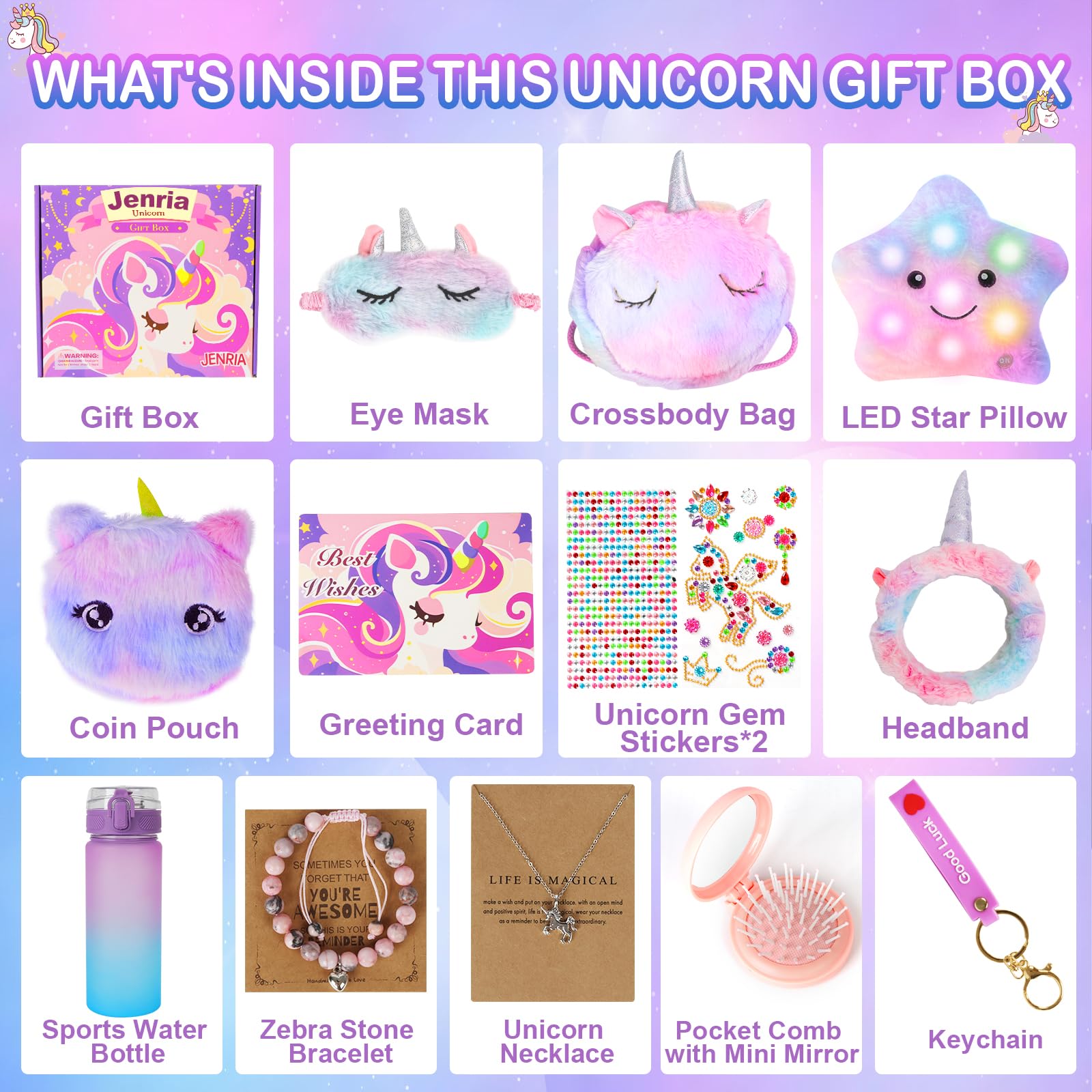 Jenria unicorn gift set plush eye mask for cozy sleep and relaxation