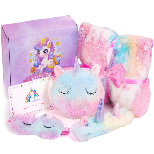 Jenria unicorn glowing blanket provides warm bedtime ambiance.