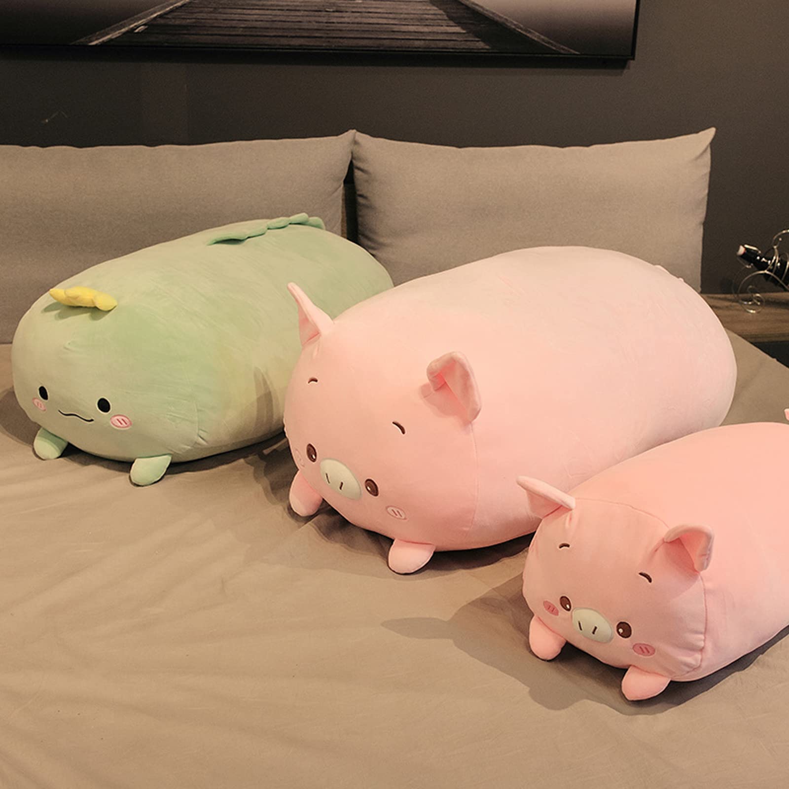 Jensquaify pig plush pillow measures 60 cm for full-body lounging.