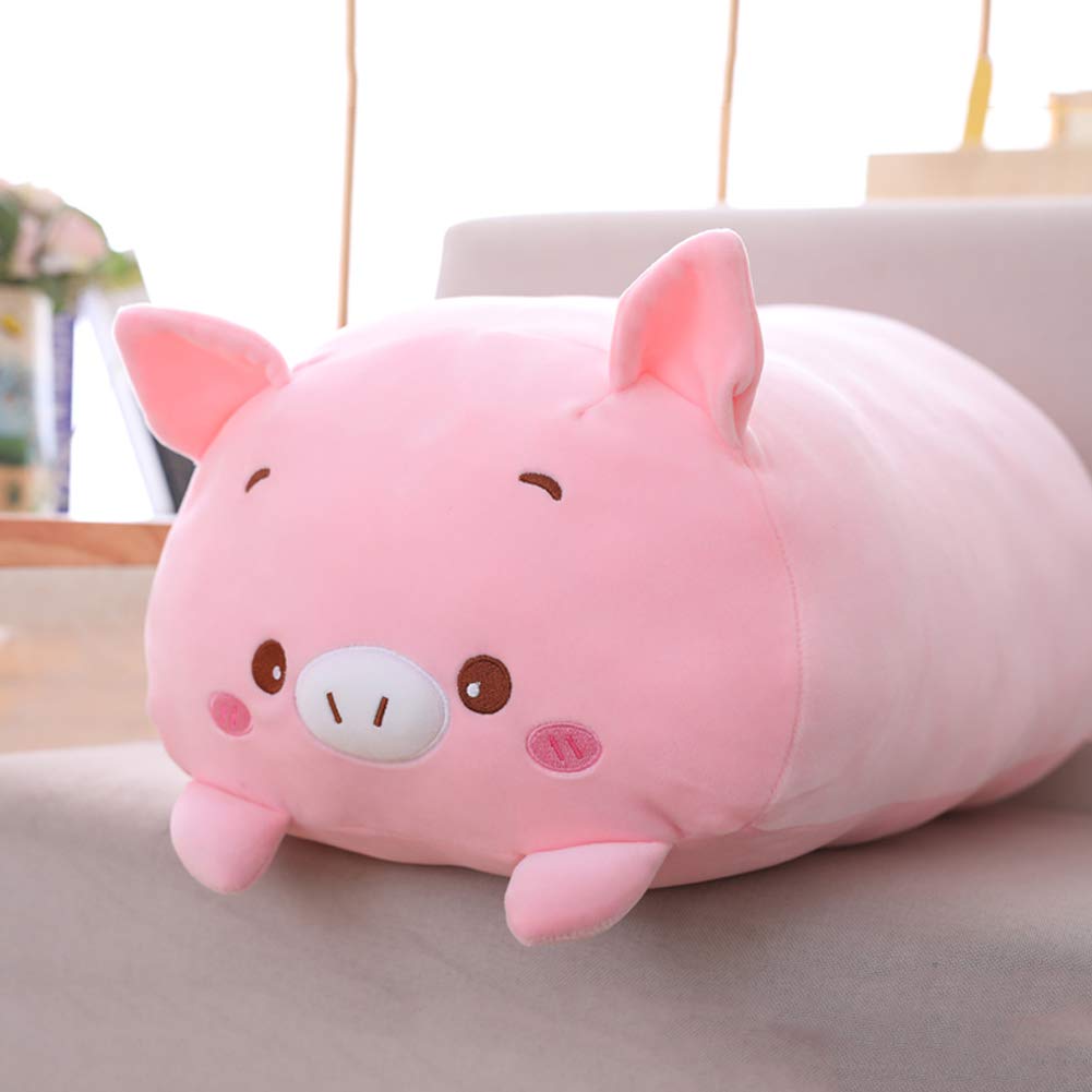 Jensquaify pig plush pillow on a bed providing cuddle-friendly support.