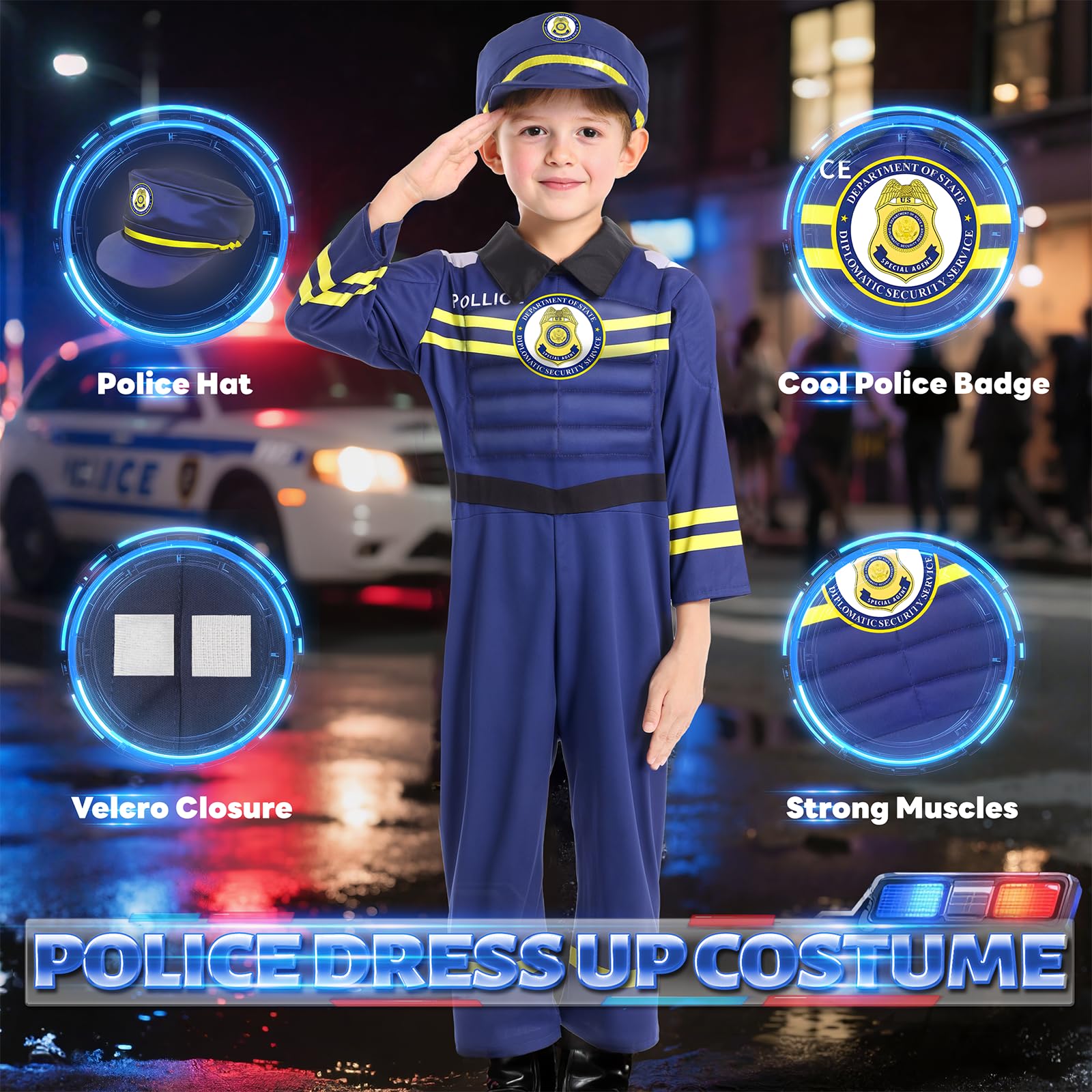 Jeowoqao muscle-chest costume back-velcro design supports quick dressing and independent play.