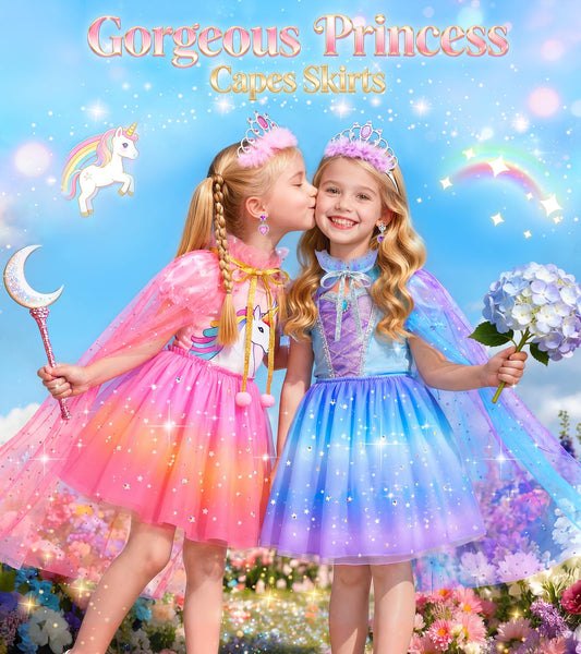 Jeowoqao flowing capes with glitter stars for imaginative princess play