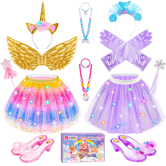Jeowoqao LED rainbow tutu skirt lights up for magical nighttime play