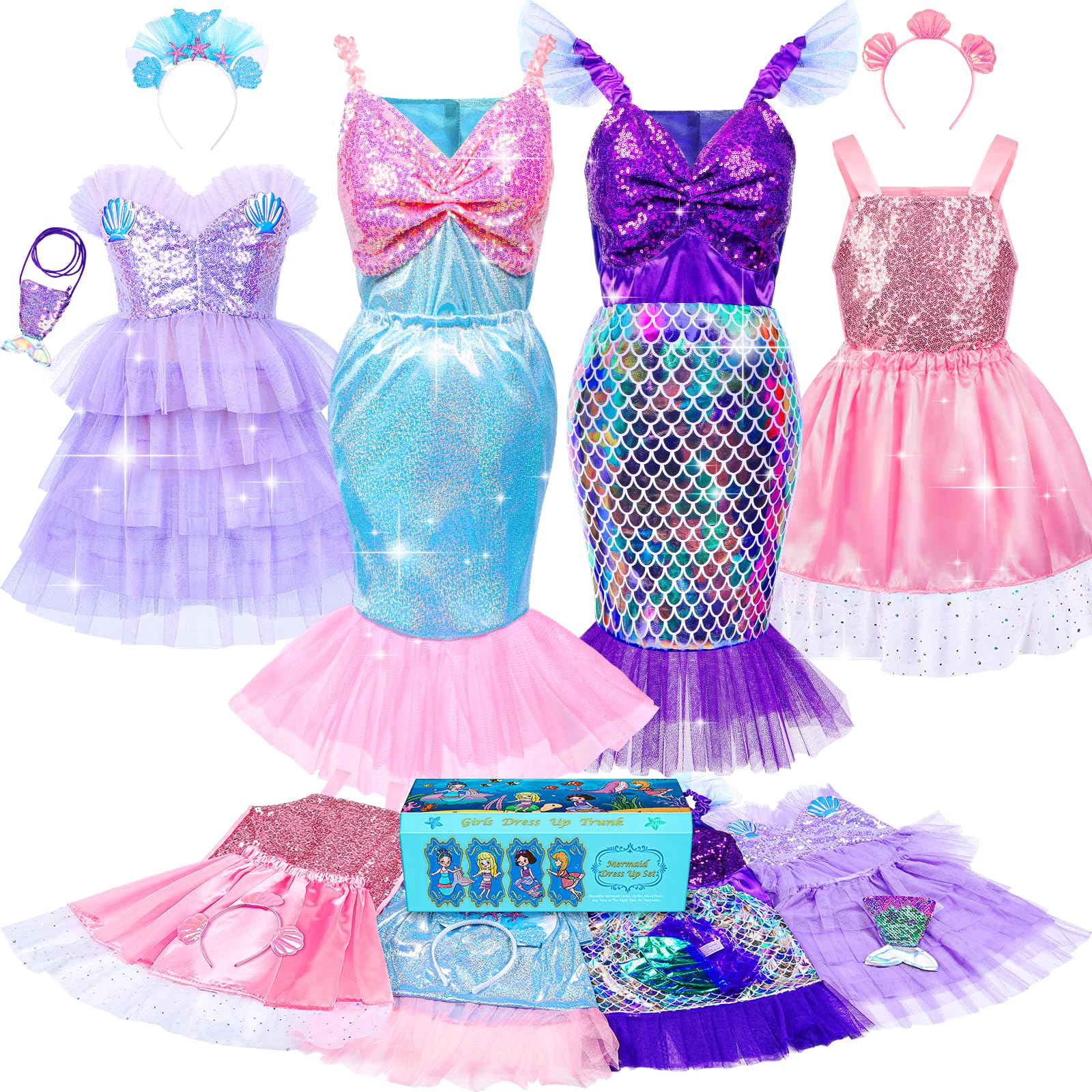 Jeowoqao mermaid princess dress-up trunk keeps costumes organized.