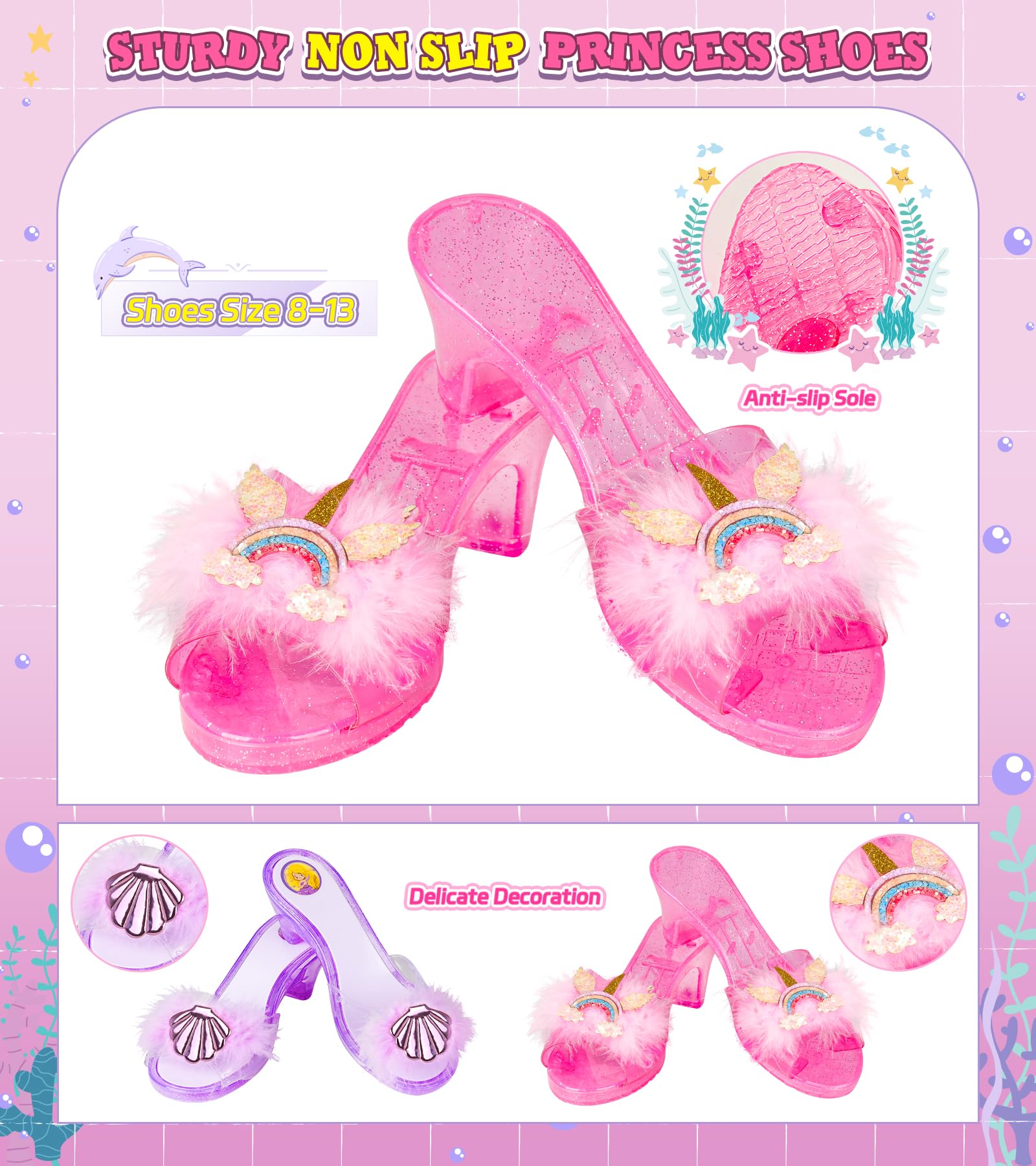 Jeowoqao non-slip princess shoes with sparkly details for safe indoor use