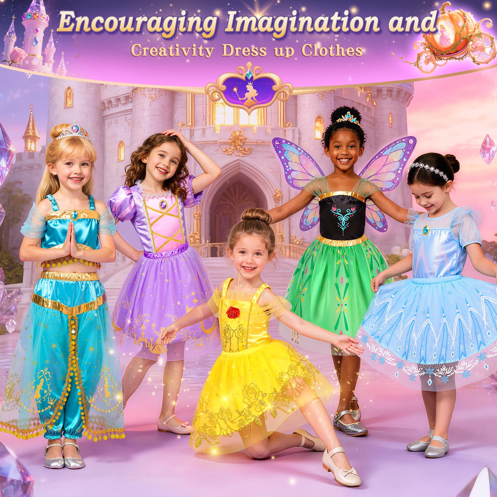 Jeowoqao princess dress with rose detail adds charming elegance.