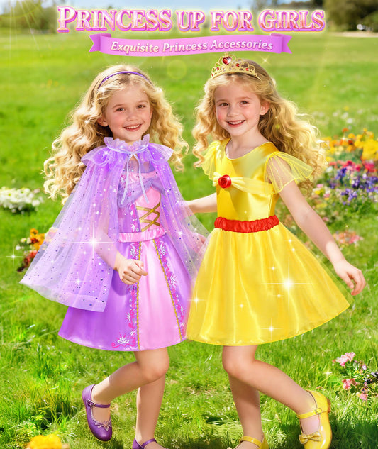 Jeowoqao sparkling cape and dress elevating a princess look during pretend play.