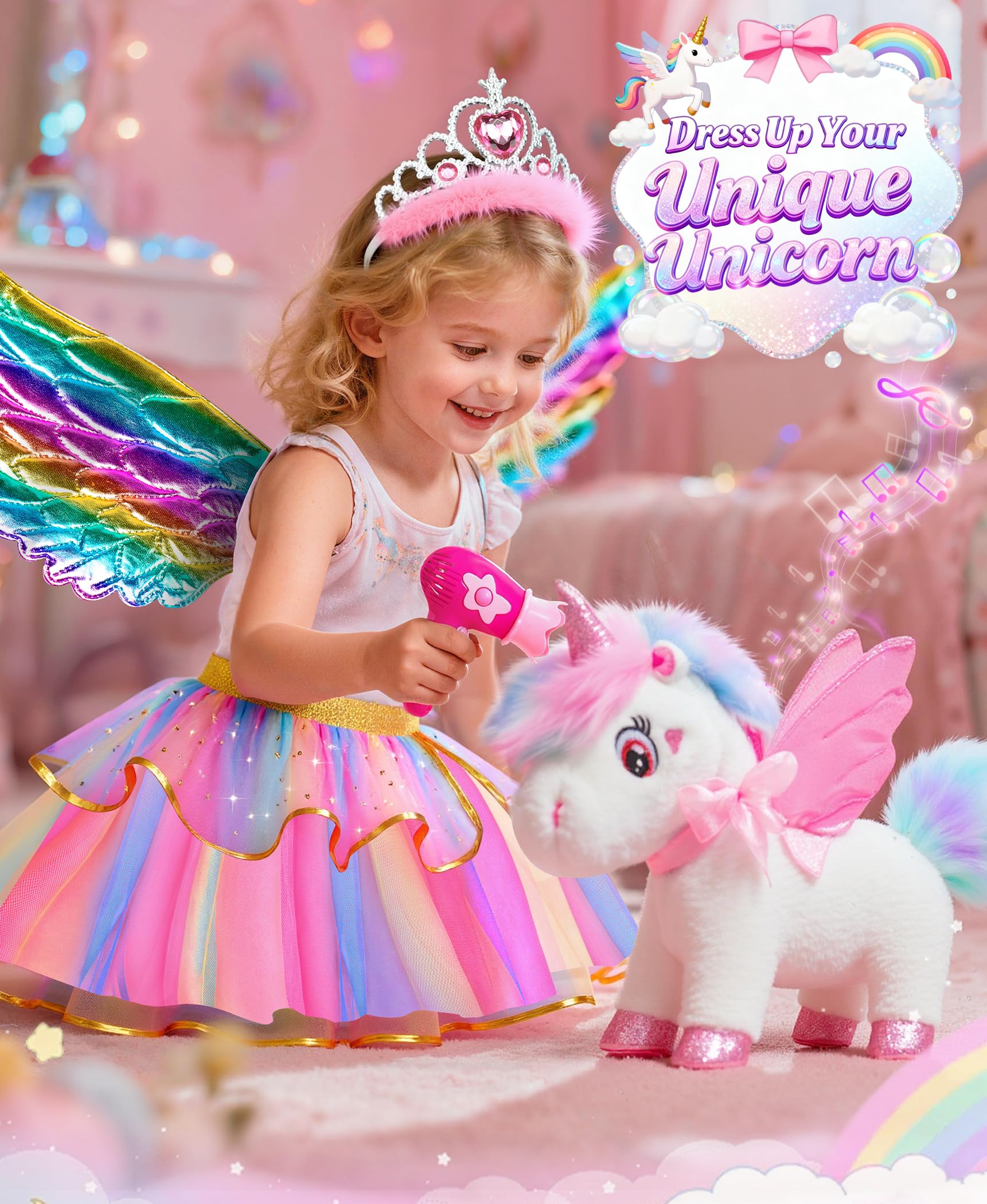 Jeowoqao walking, talking, singing unicorn for lifelike pretend play.