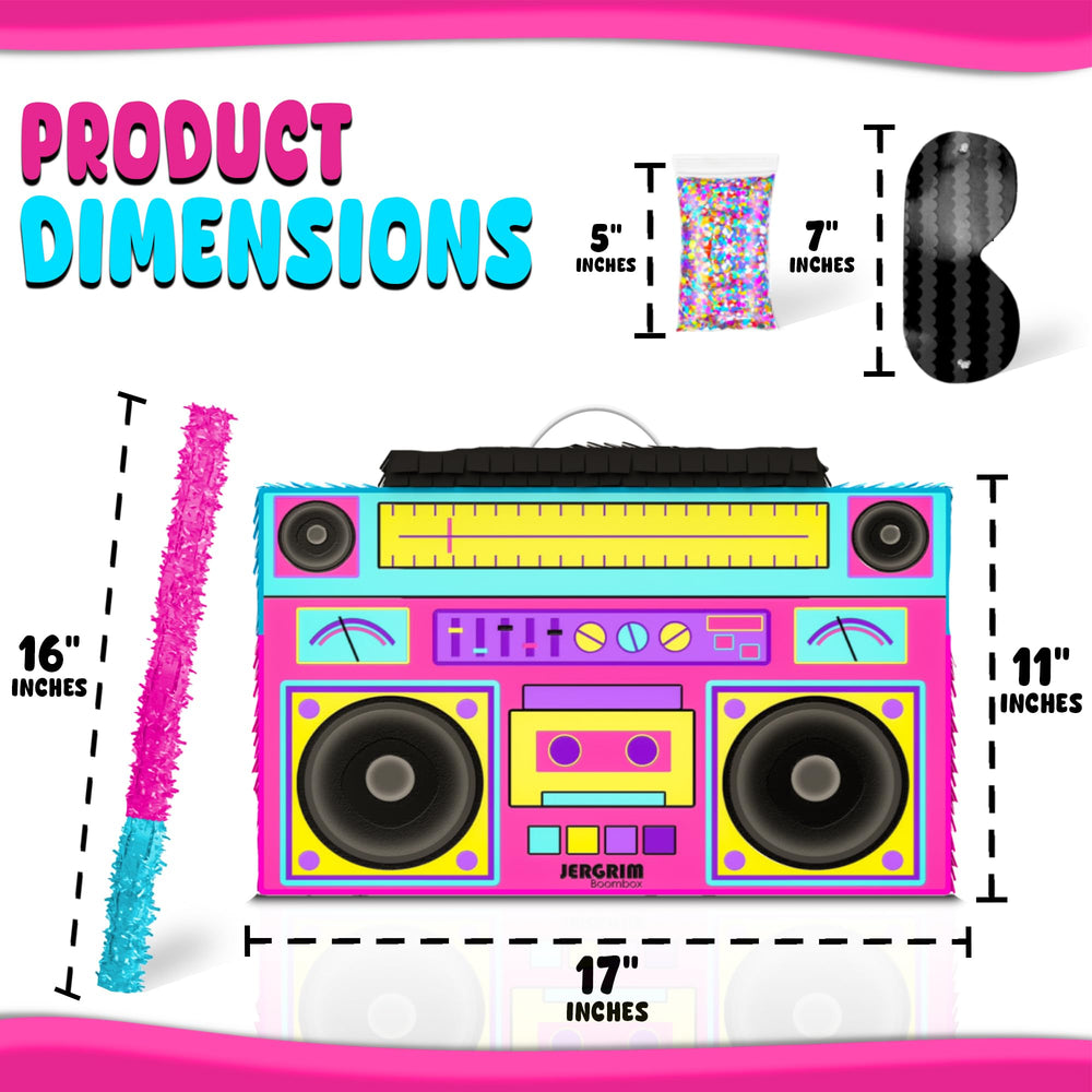 Jergrim boombox pinata candy opening moment for kids' birthday joy