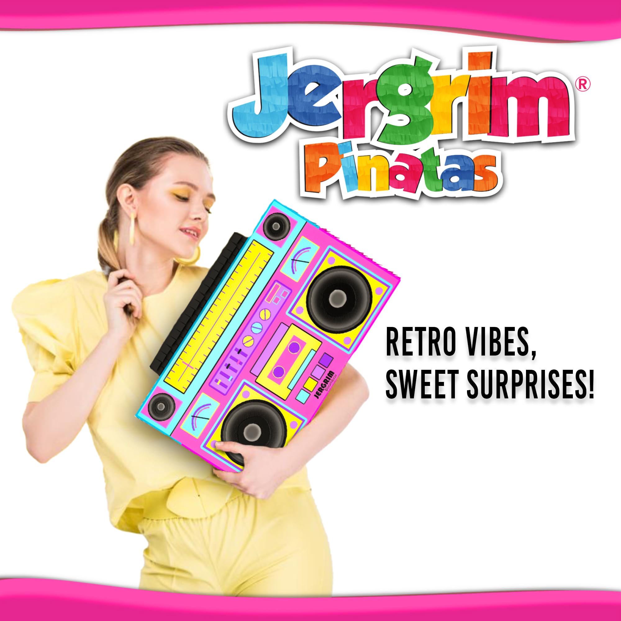 Jergrim boombox pinata measures 17x11x3 inches for planning candy flow