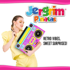 Jergrim boombox pinata measures 17x11x3 inches for planning candy flow