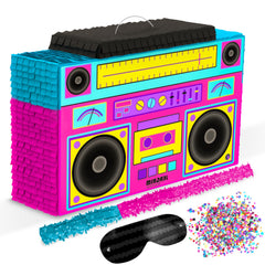 Jergrim boombox pinata set displayed as retro party decor for fun