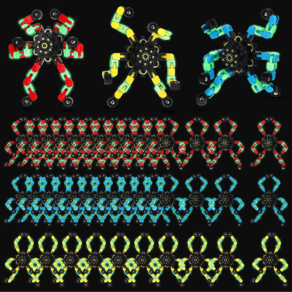 Jerify transformable chain robot fidget toy glows in the dark for portable stress relief.