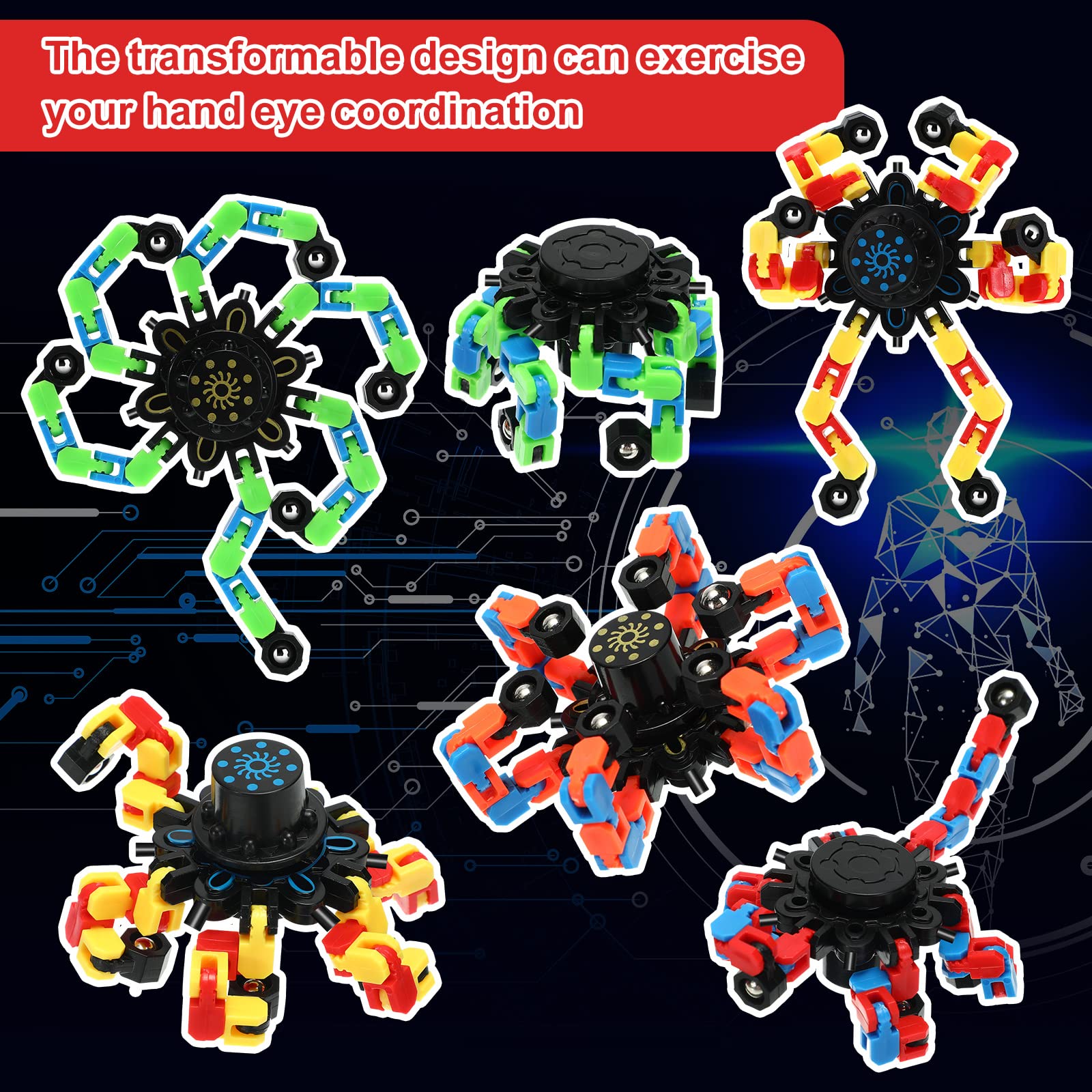 Jerify chain robot fidget in hand, folding and rotating to improve dexterity