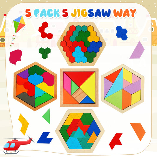 Jerify wooden tangram puzzle blocks in colorful hues for hands on problem solving.