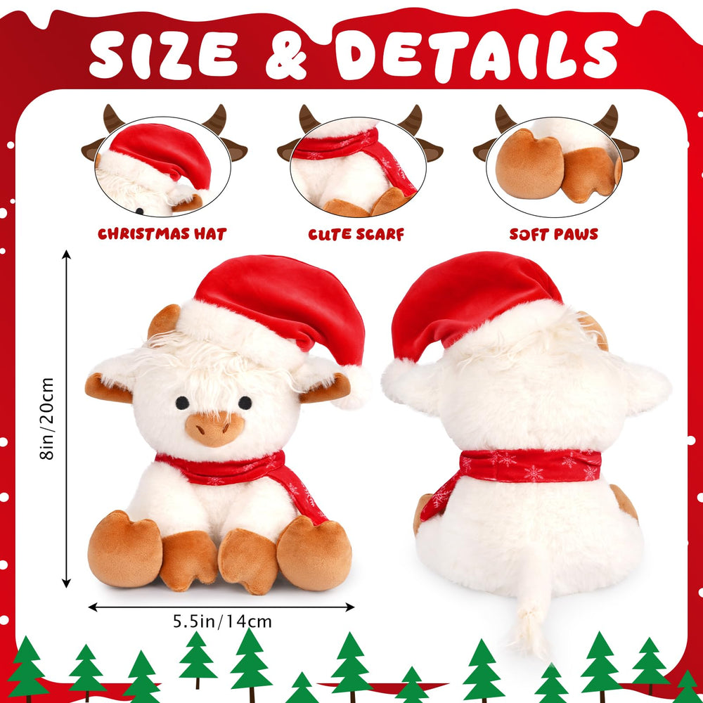 Jerokumi Highland Cow Plush with scarf and Santa hat for cozy holiday charm