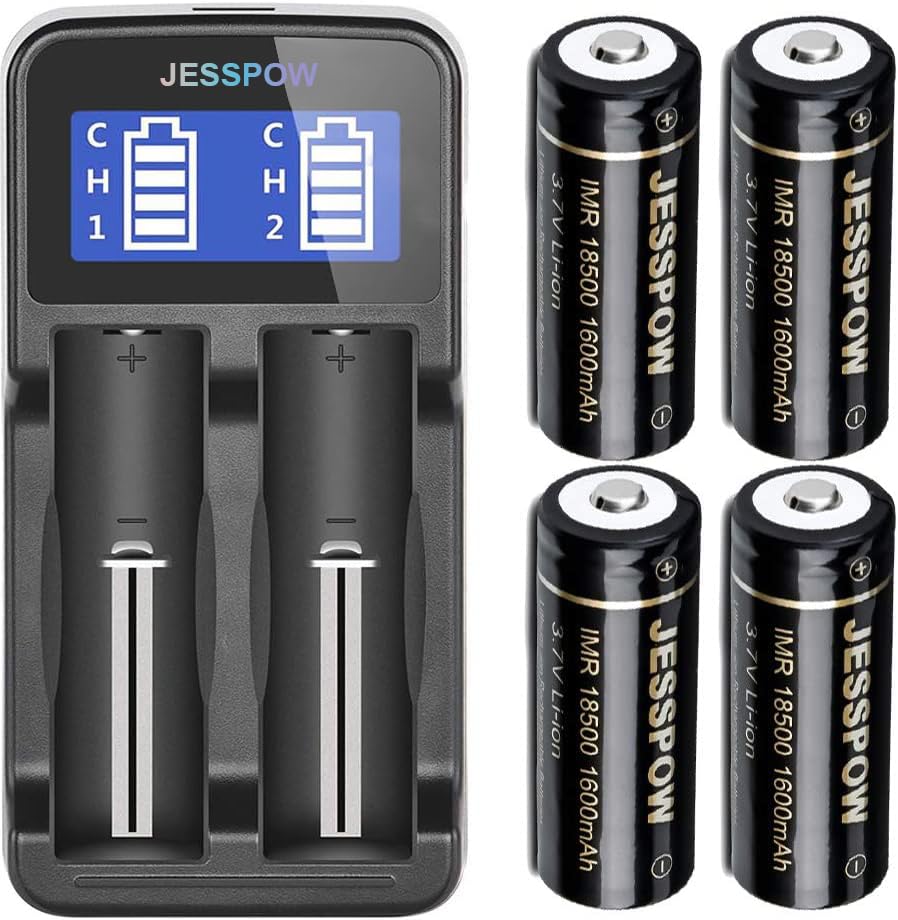 JESSPOW 18500 battery with charger powers devices efficiently and reliably.