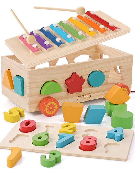 Jessruly Shape Sorter wooden blocks for shape matching and early sorting skills.
