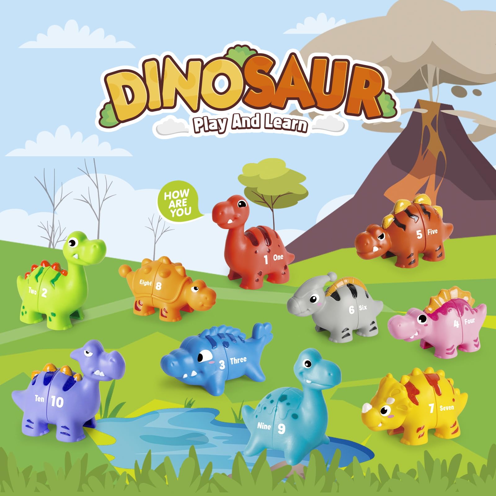 Jetbotell 10 dinosaur figures ideal for number matching and fine motor play