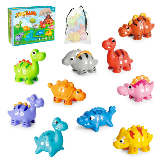 Jetbotell dinosaur alphabet buddies with bag for easy cleanup and portability.