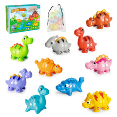 Jetbotell dinosaur alphabet buddies with bag for easy cleanup and portability.