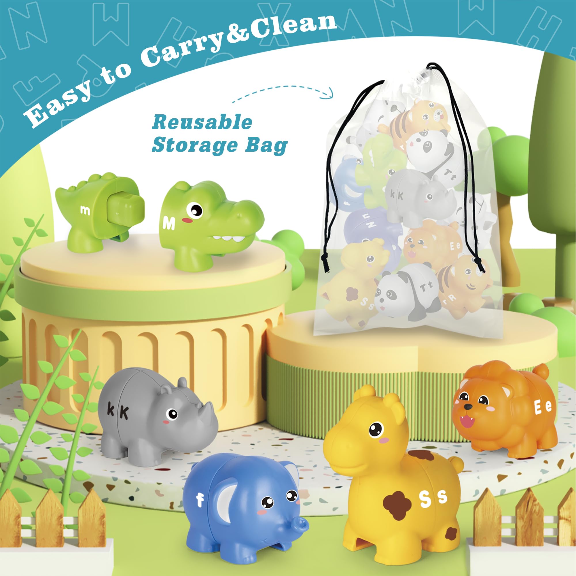 Jetbotell fine-motor-toy showcasing little fingers snapping animal halves for better dexterity