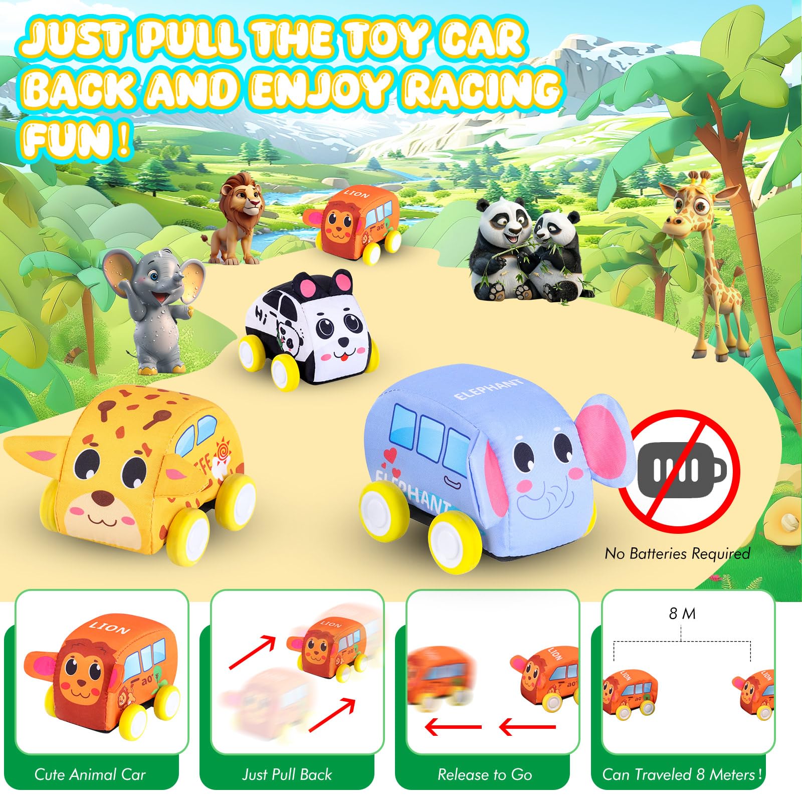 Jetbotell pullback vehicle giraffe car engaging toddlers with bright colors and action.
