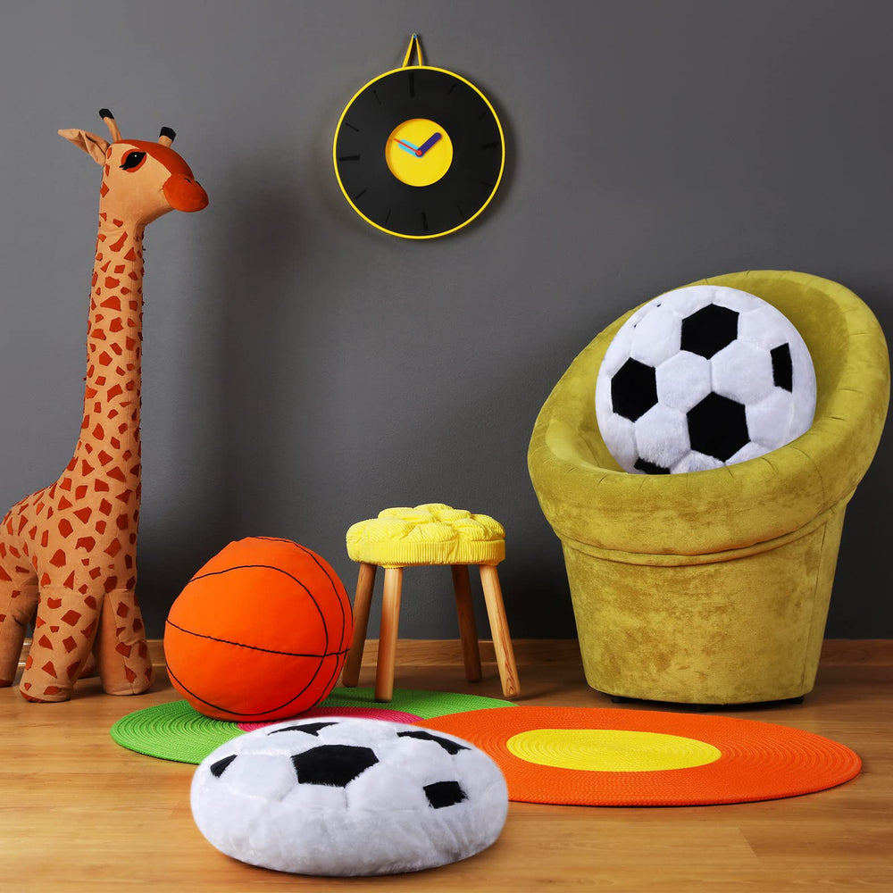 Jetec soccer pillow used as a living room decor accent for a playful vibe.