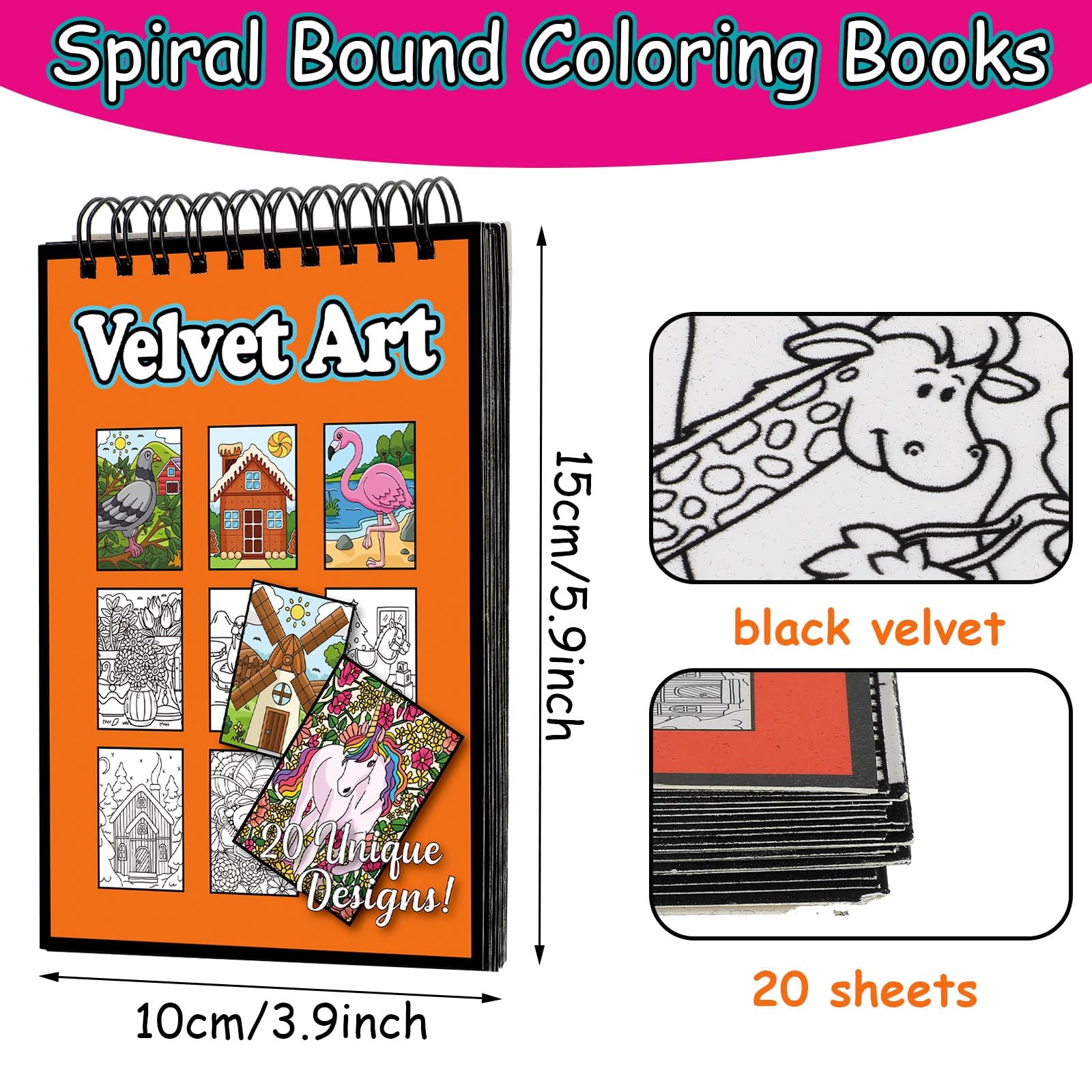 Jetec velvet art coloring book pages reveal soft textures for tactile coloring.