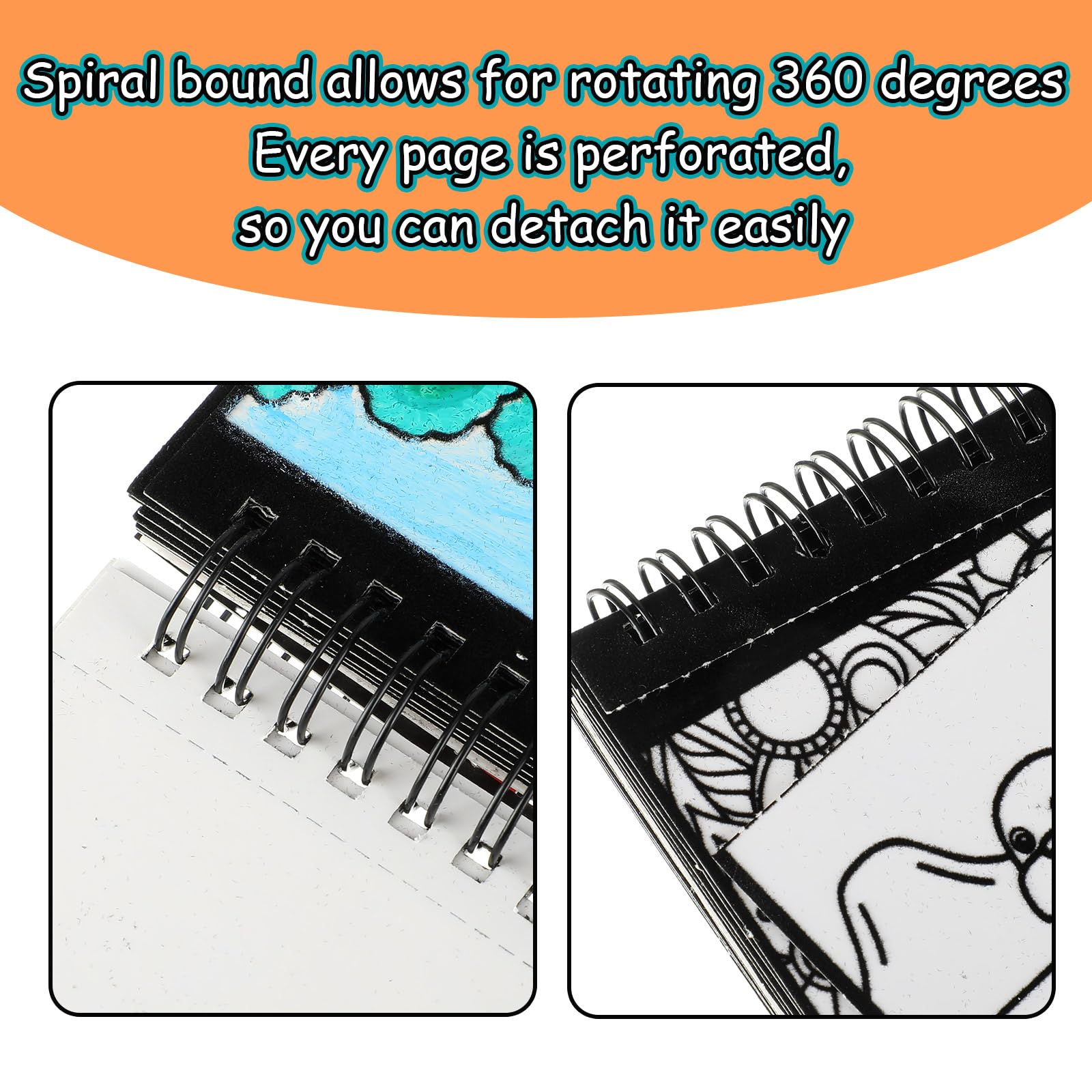 Jetec velvet art coloring book spiral binding keeps pages flat during painting.
