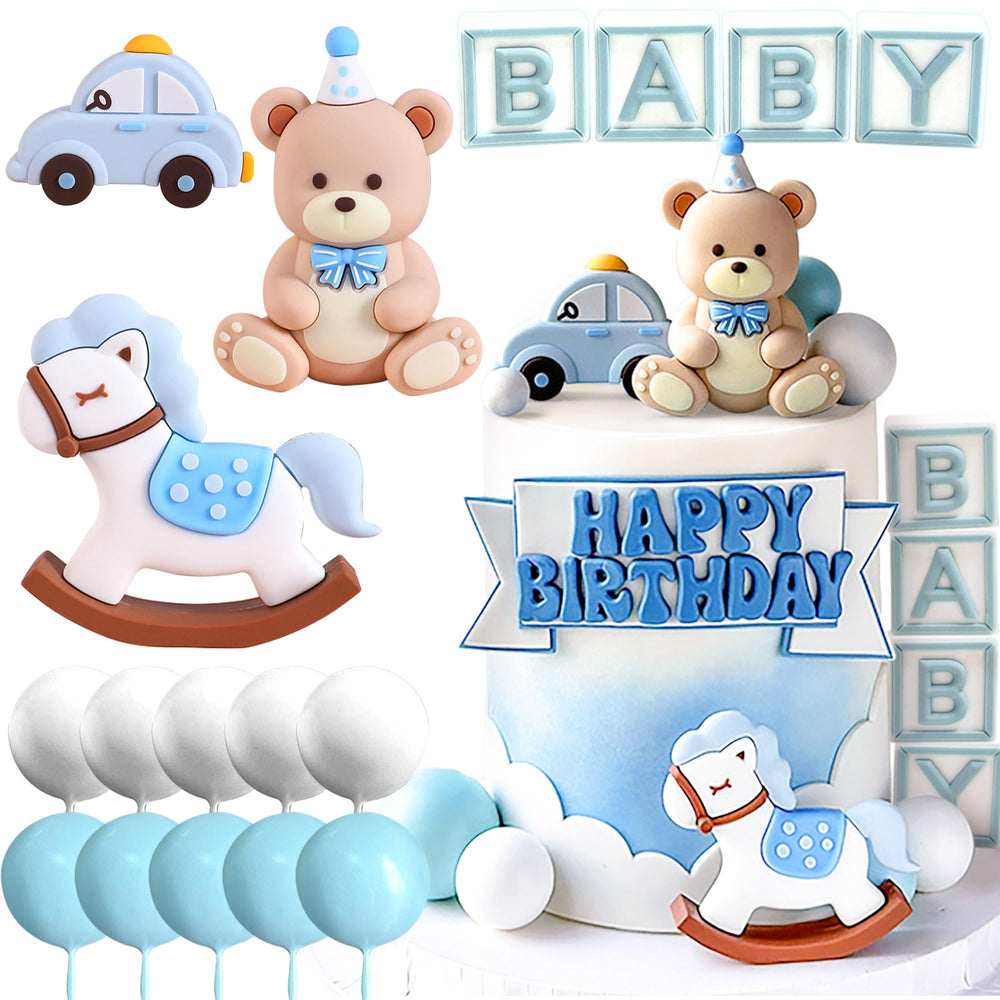 JeVenis blue cake balls add color pops for playful baby shower themes.