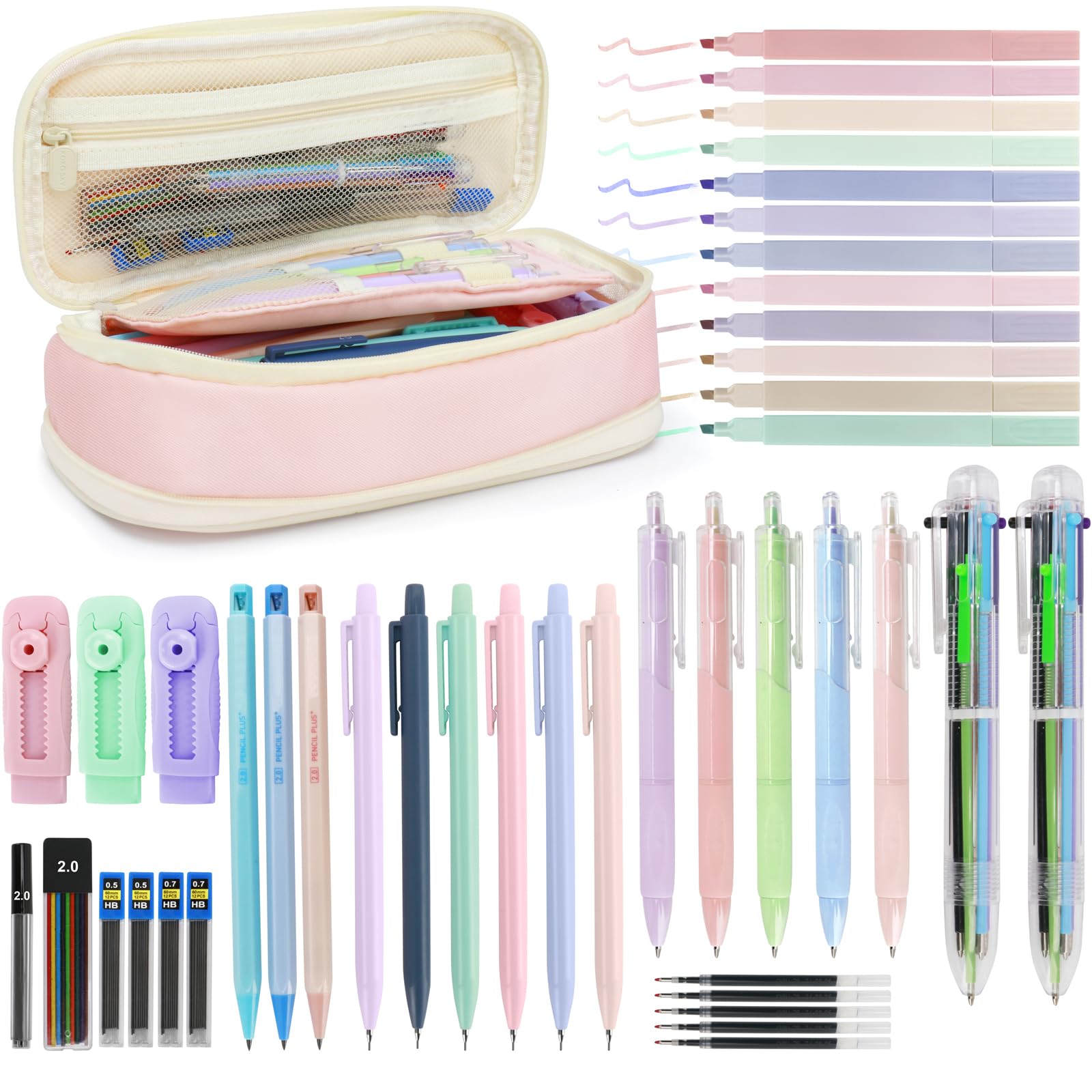 JEVONI 43-piece aesthetic kit in pink case for dorm study and organization
