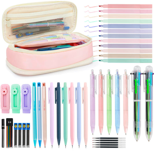 JEVONI 43-piece aesthetic kit in pink case for dorm study and organization