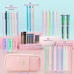 Pink durable polyester pencil pouch with front window for quick access