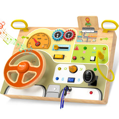 JGOBUB Montessori busy board driving dashboard for hands-on exploration and motor skills.