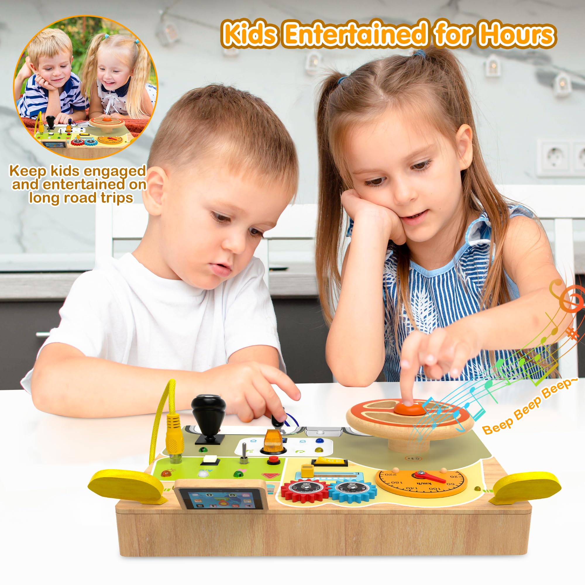 Compact, travel-friendly busy board designed for on-the-go learning and easy cleaning.