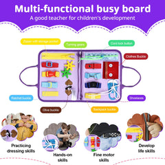 JHkim Busy Board dress page promotes fine motor skills during rides.