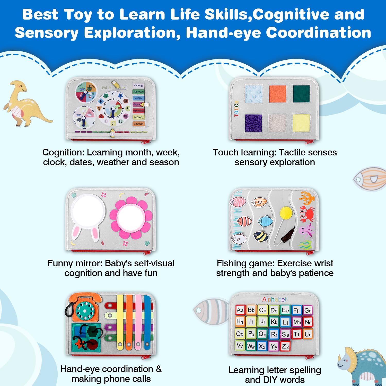JHkim Busy Board Felt-Construction; soft, durable material for active toddlers.