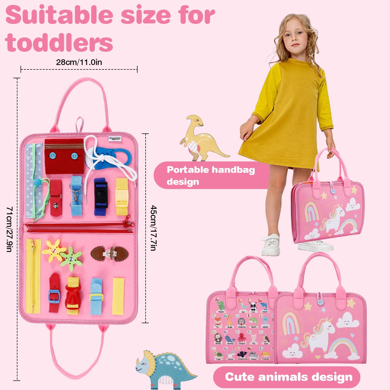 JHkim Busy Board pink travel toy designed for portable, kid-friendly use