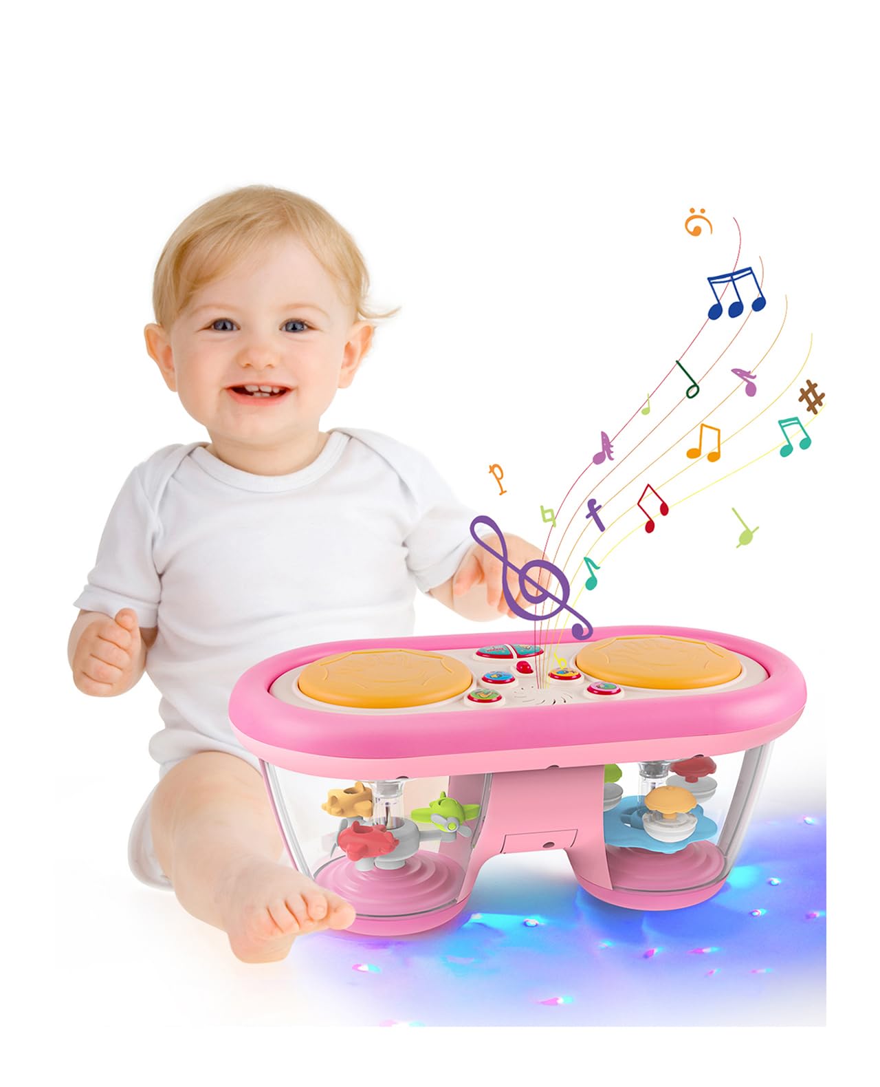 Jhoprcin pink rotating light drum toy encourages crawling and attention.
