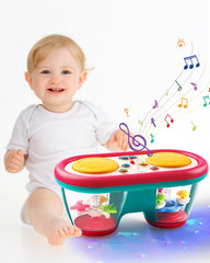 Jhoprcin rotating drum toy with lights supports visual and auditory play