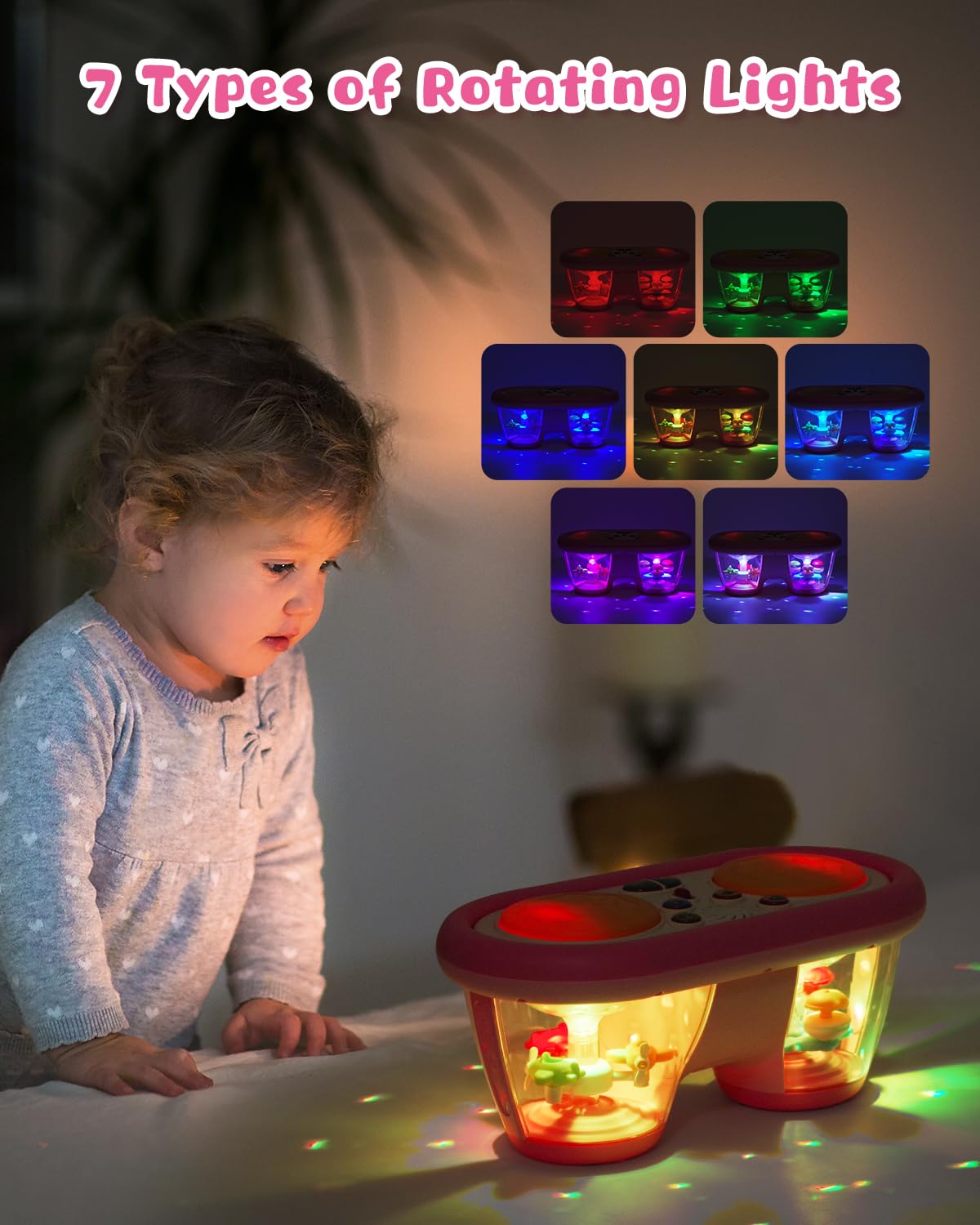 Jhoprcin pink drum toy with eight sounds and sixteen melodies for early musical play.