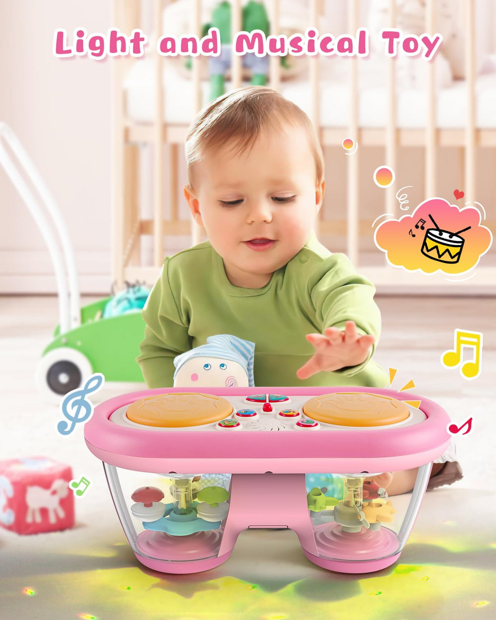 Jhoprcin pink tummy-time walker toy supports early motor exploration.