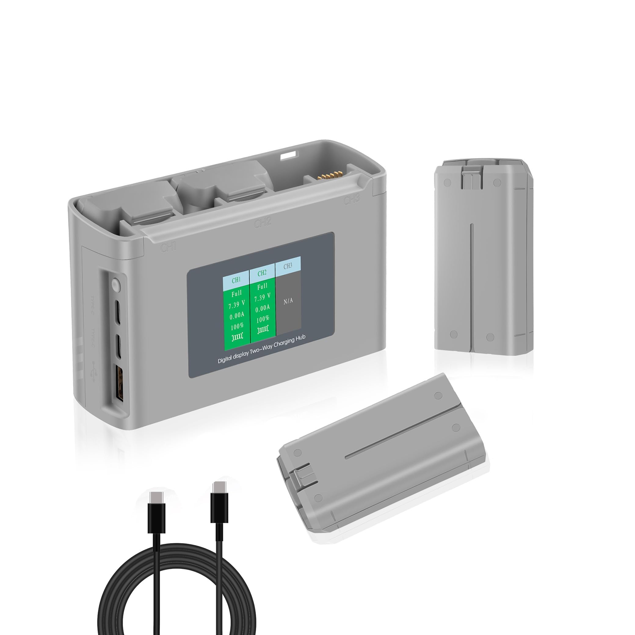 JHTC Mini 2 charging hub front view with clear status indicators for quick battery monitoring